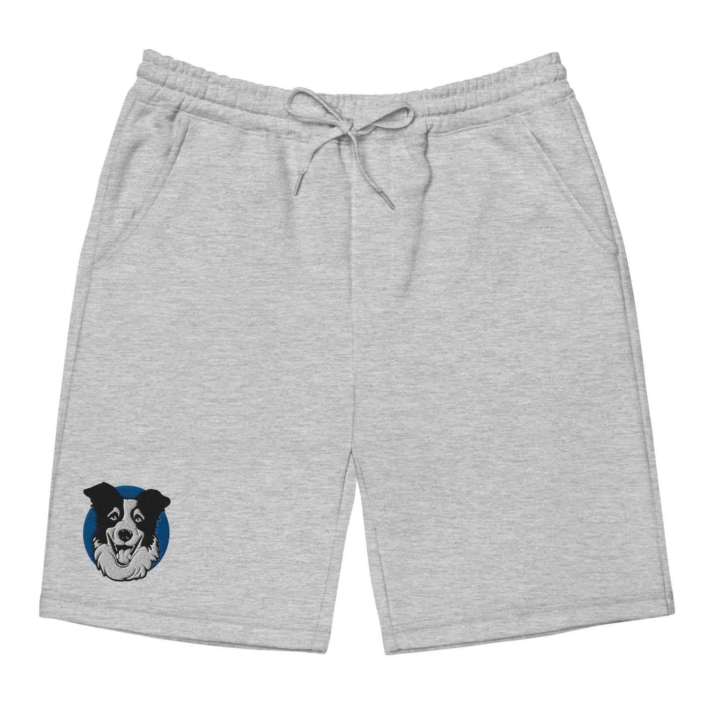 Embroidered Collie Craze Happy Blue Men's Fleece Shorts