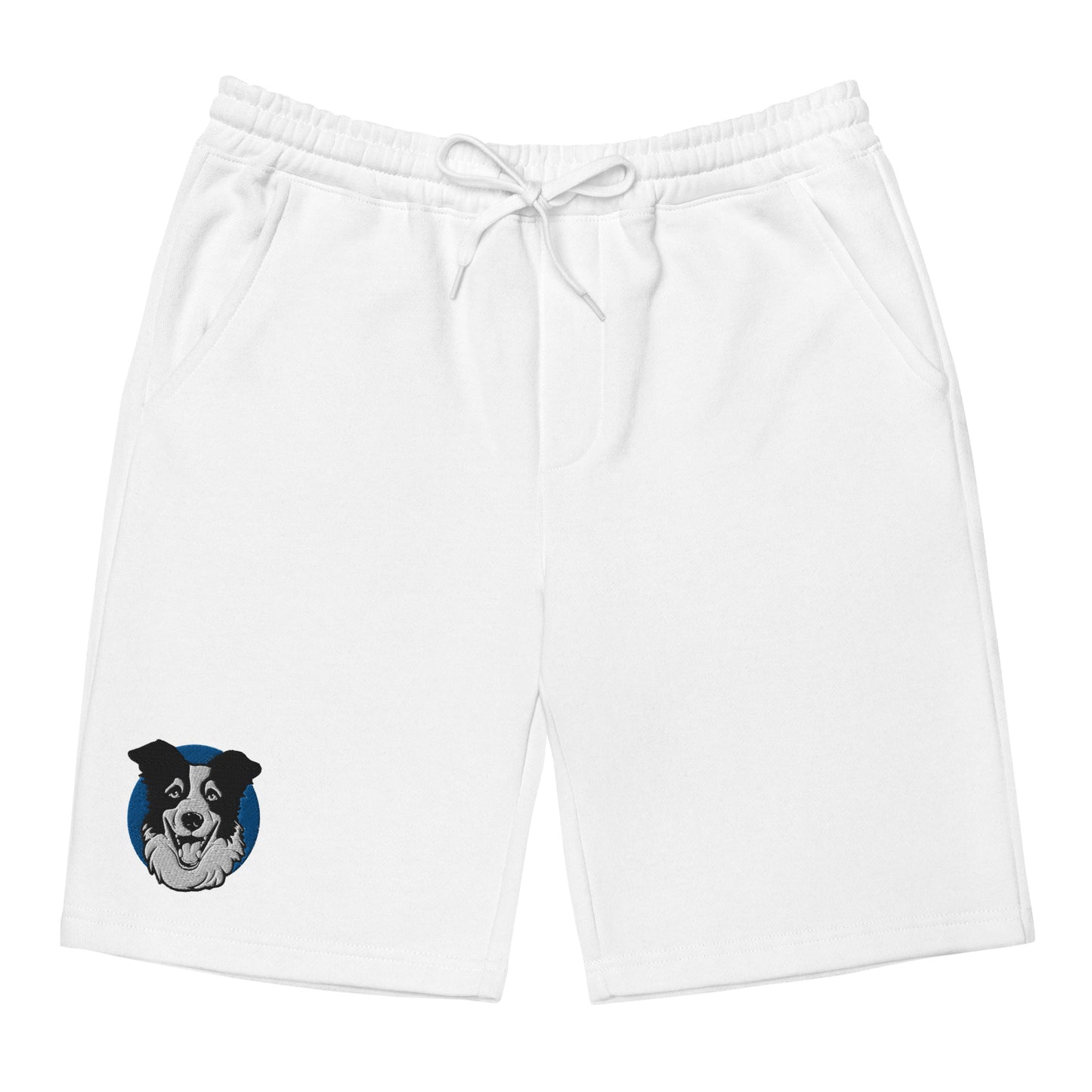 Embroidered Collie Craze Happy Blue Men's Fleece Shorts