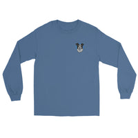 Embroidered Collie Craze Happy Blue Men’s Long Sleeve Shirt