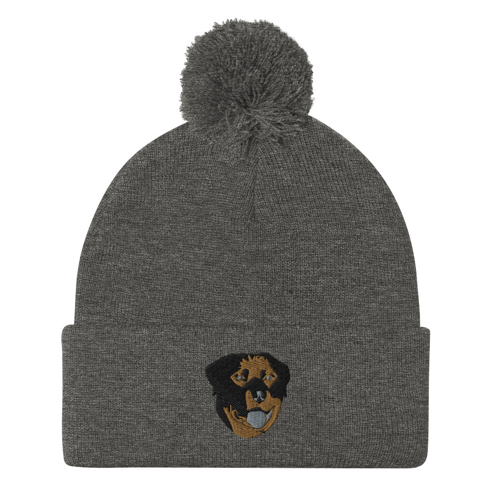 Embroidered Color Rottie Pom-Pom Beanie