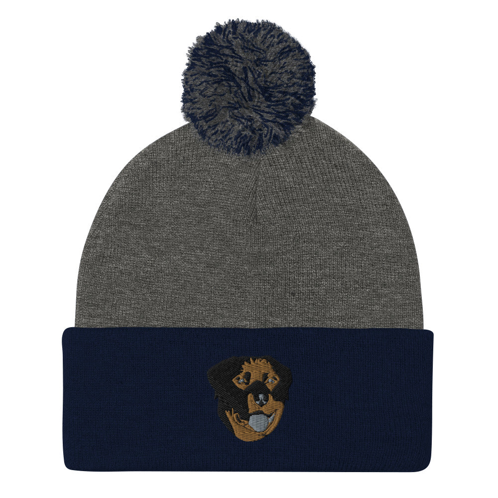 Embroidered Color Rottie Pom-Pom Beanie