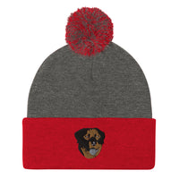 Embroidered Color Rottie Pom-Pom Beanie