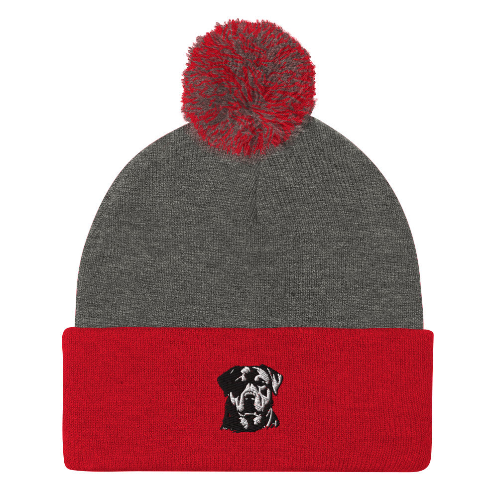 Embroidered Classic Rottie Pom-Pom Beanie