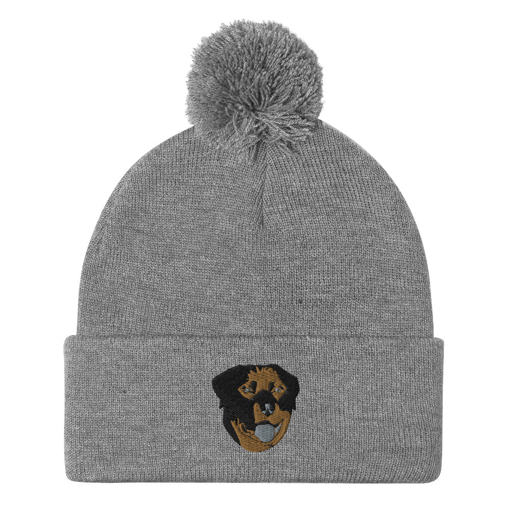 Embroidered Color Rottie Pom-Pom Beanie