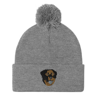 Embroidered Color Rottie Pom-Pom Beanie