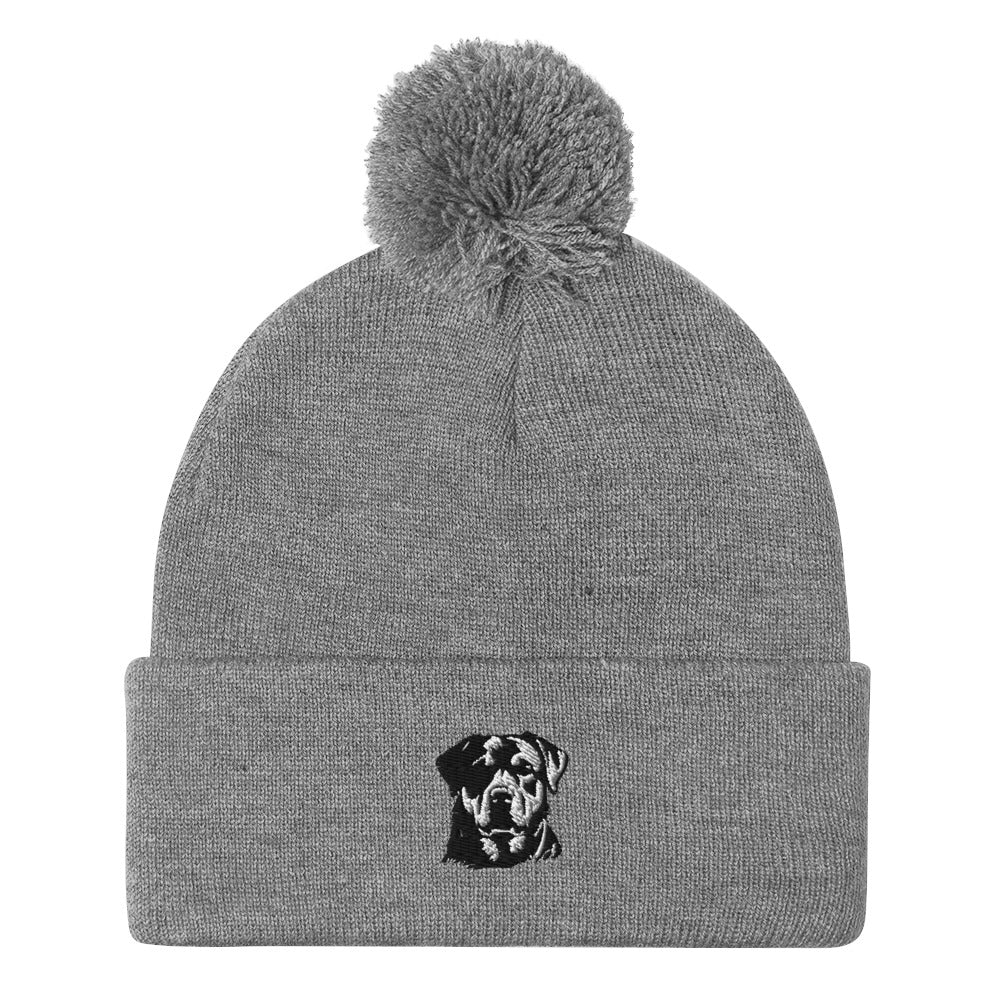 Embroidered Classic Rottie Pom-Pom Beanie