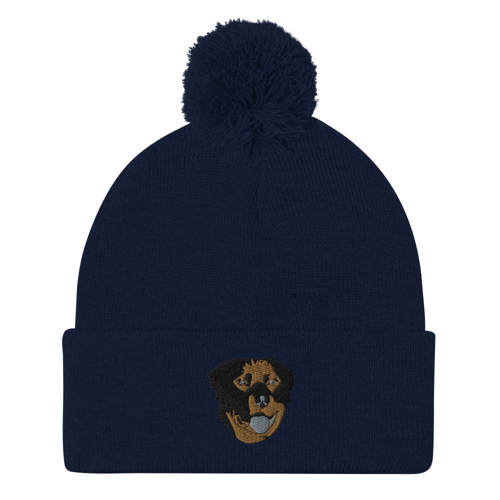 Embroidered Color Rottie Pom-Pom Beanie