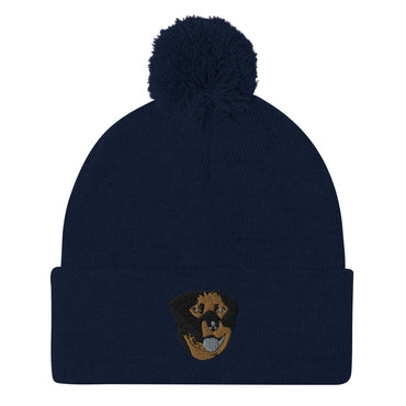 Embroidered Color Rottie Pom-Pom Beanie