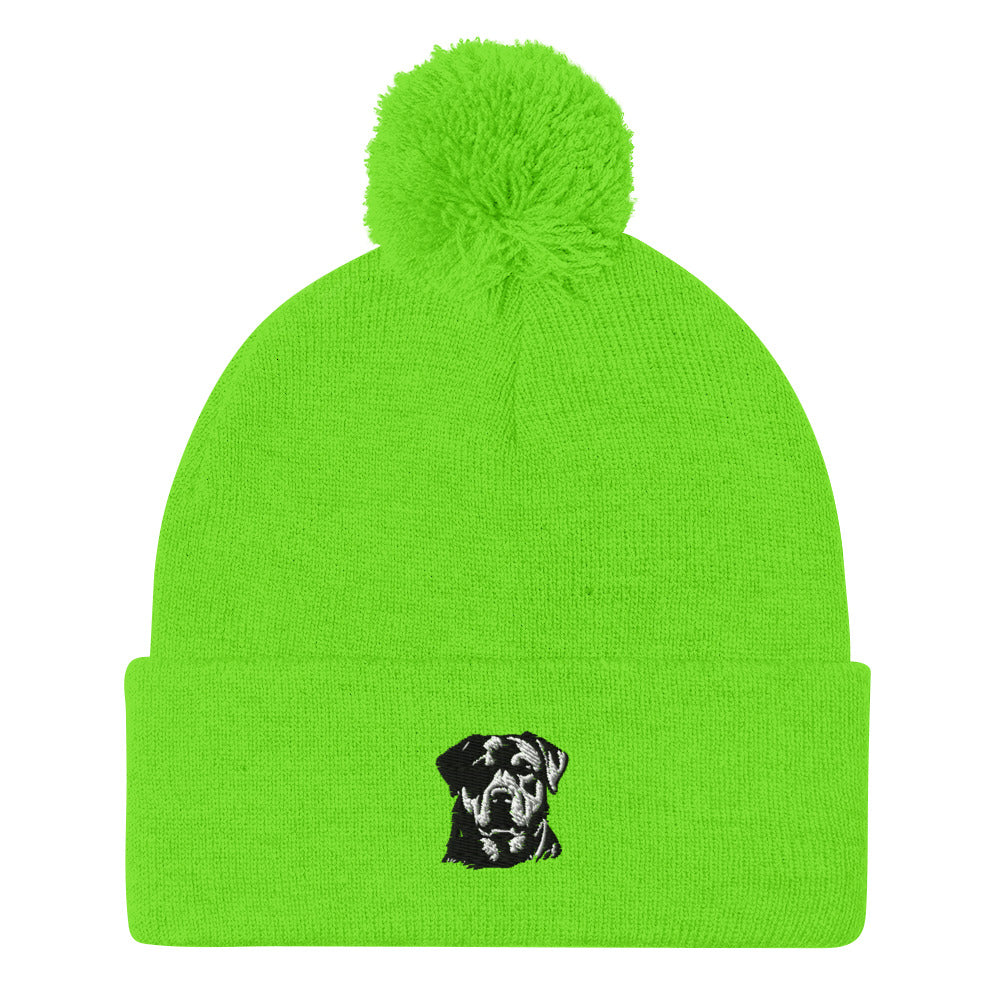 Embroidered Classic Rottie Pom-Pom Beanie