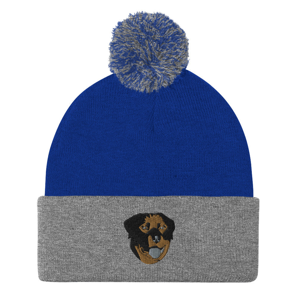 Embroidered Color Rottie Pom-Pom Beanie