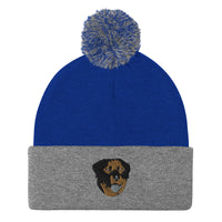 Embroidered Color Rottie Pom-Pom Beanie