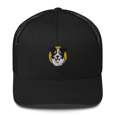 Embroidered Collie Craze Happy Yellow Trucker Cap