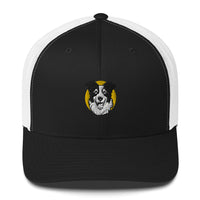 Embroidered Collie Craze Happy Yellow Trucker Cap