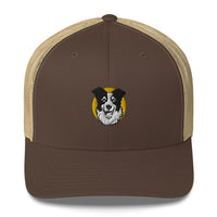 Embroidered Collie Craze Happy Yellow Trucker Cap