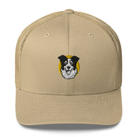 Embroidered Collie Craze Happy Yellow Trucker Cap