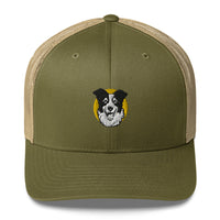 Embroidered Collie Craze Happy Yellow Trucker Cap