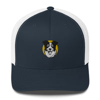 Embroidered Collie Craze Happy Yellow Trucker Cap