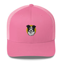 Embroidered Collie Craze Happy Yellow Trucker Cap