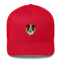 Embroidered Collie Craze Happy Yellow Trucker Cap