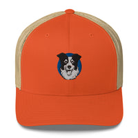 Embroidered Collie Craze Happy Blue Trucker Cap