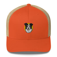 Embroidered Collie Craze Happy Yellow Trucker Cap