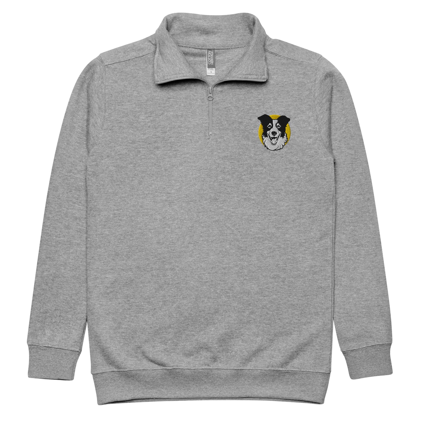 Embroidered Collie Craze Happy Yellow Fleece Pullover