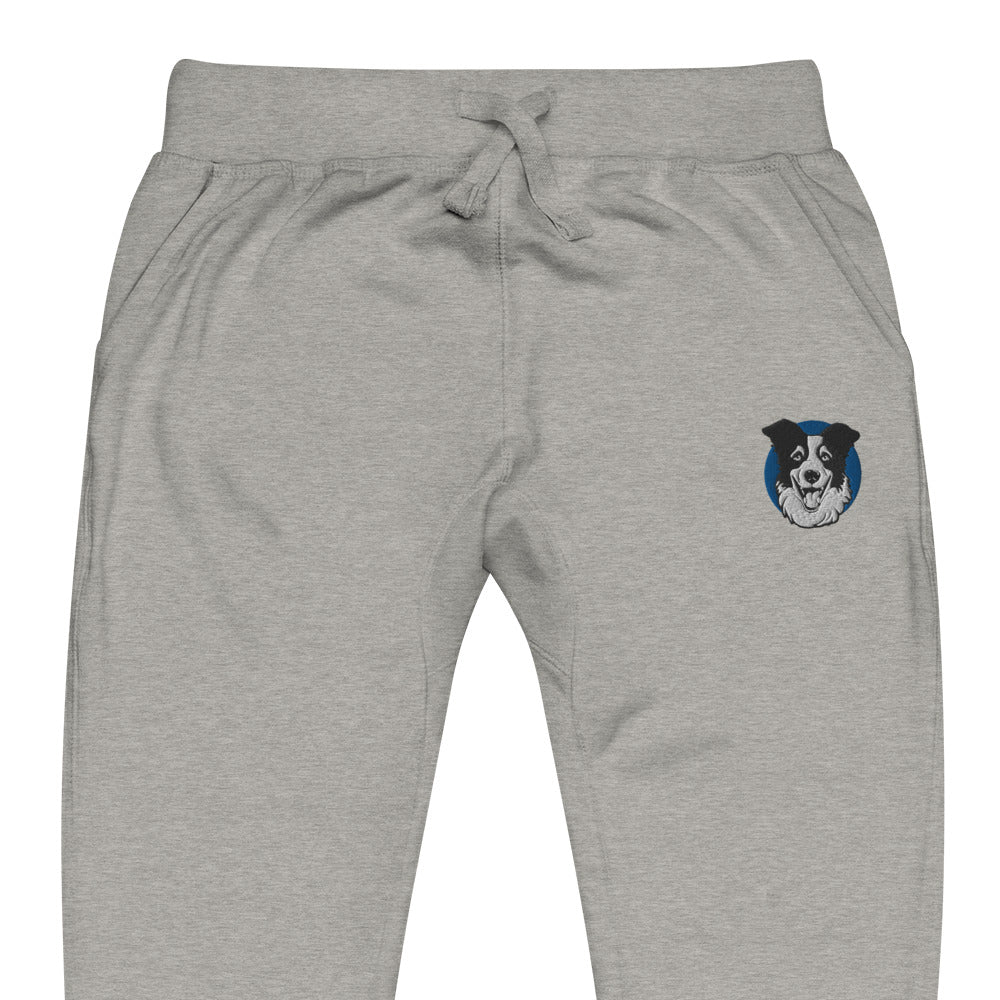 Embroidered Collie Craze Happy Blue Embroidered Fleece Sweatpants