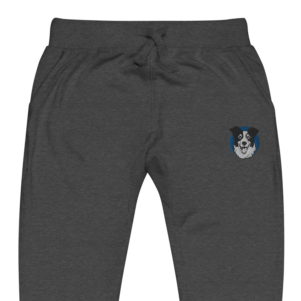 Embroidered Collie Craze Happy Blue Embroidered Fleece Sweatpants