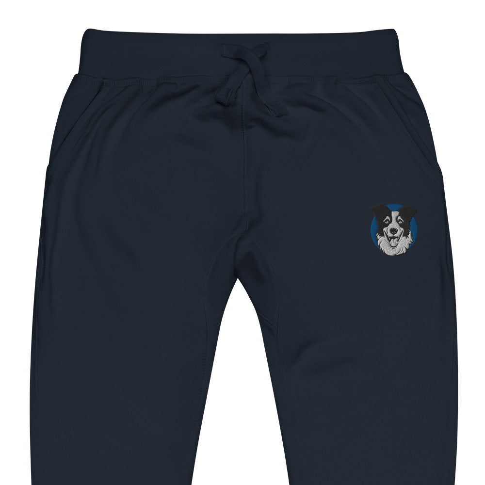 Embroidered Collie Craze Happy Blue Embroidered Fleece Sweatpants