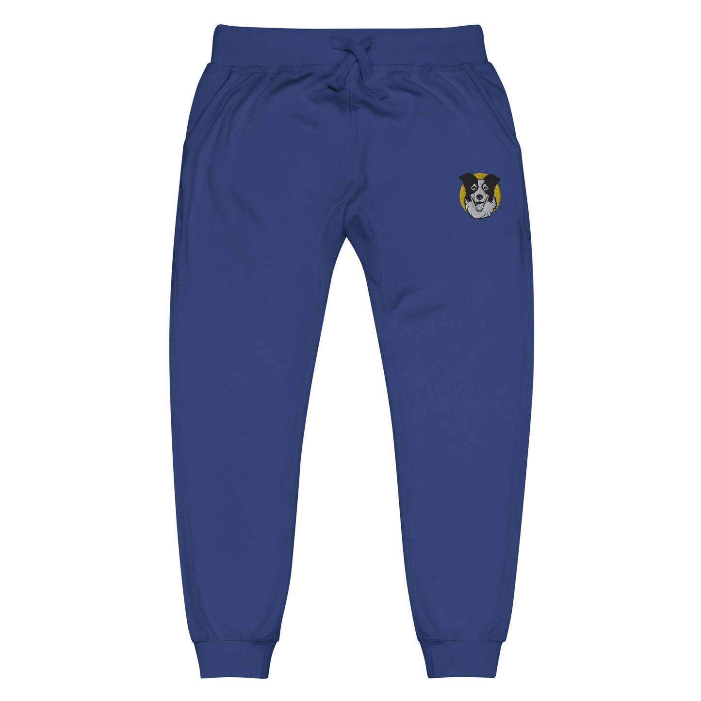 Embroidered Collie Craze Happy Blue Fleece Sweatpants