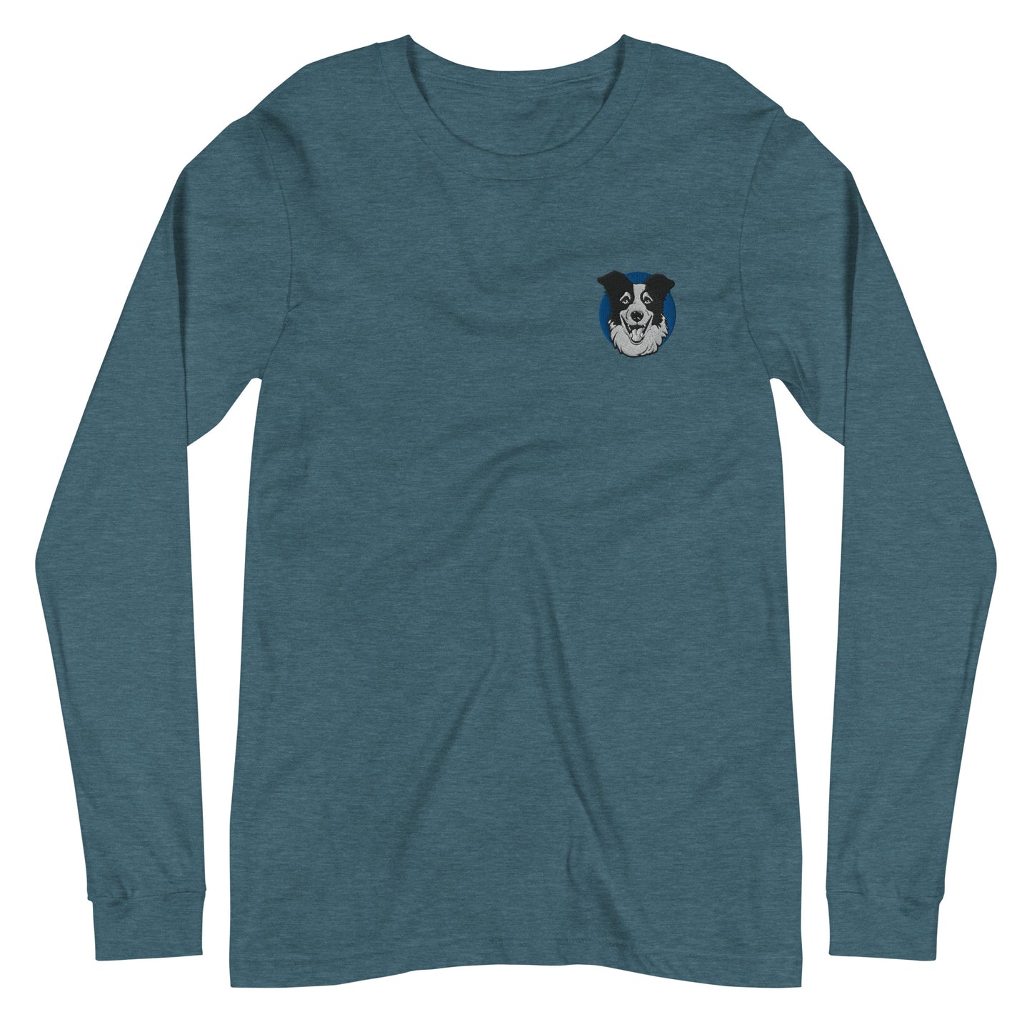 Embroidered Collie Craze Happy Blue Long Sleeve Tee