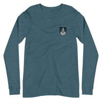 Embroidered Collie Craze Happy Blue Long Sleeve Tee