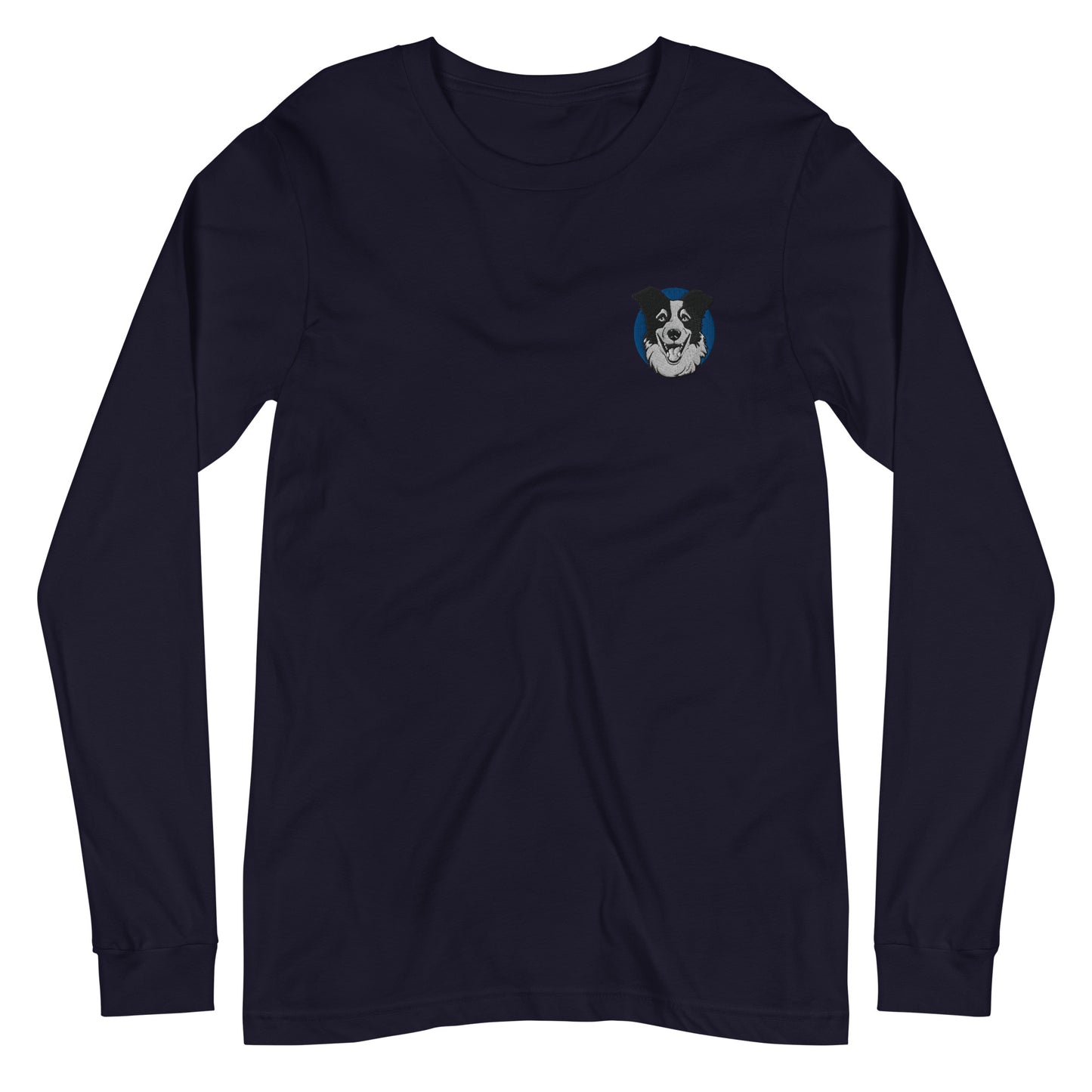 Embroidered Collie Craze Happy Blue Long Sleeve Tee