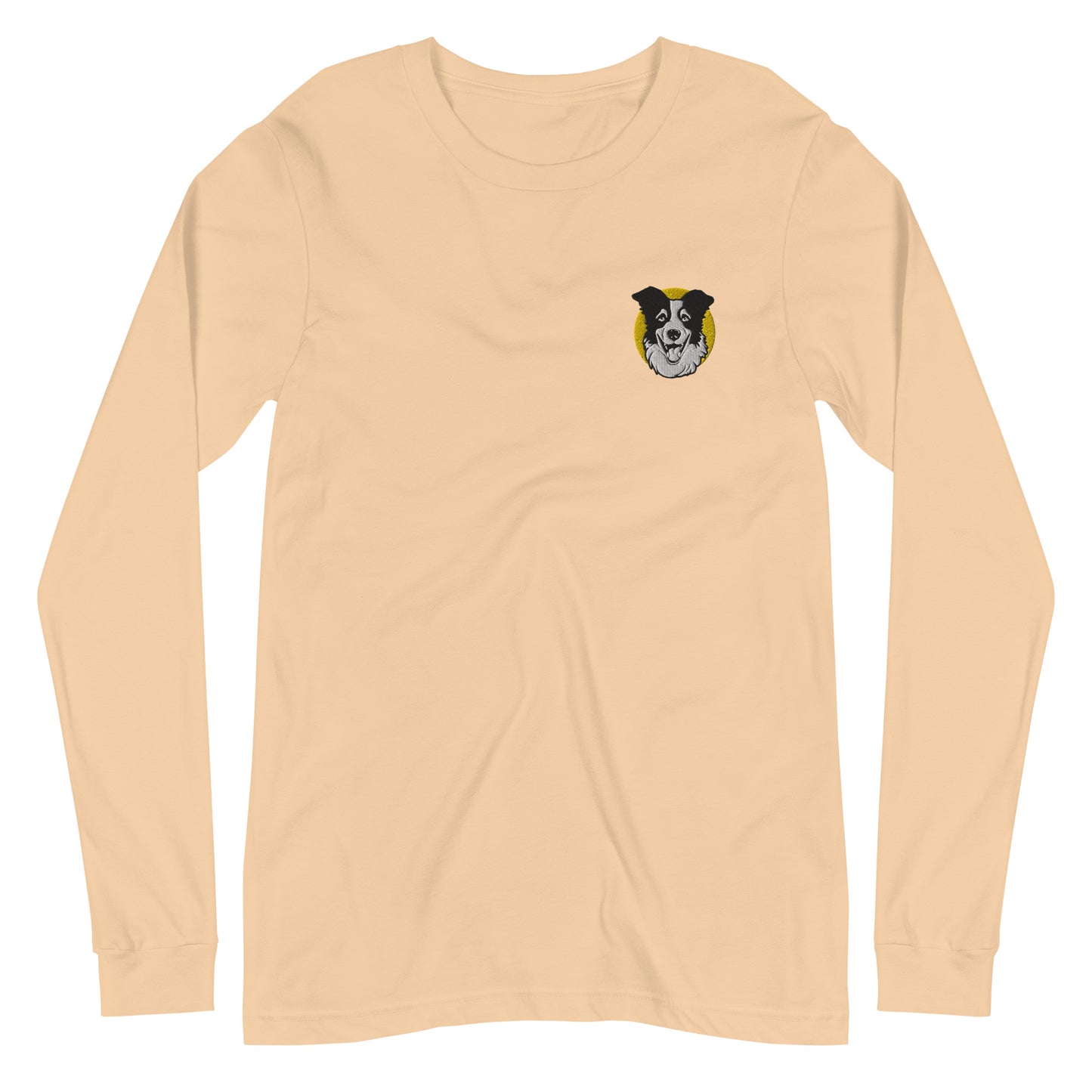 Embroidered Collie Craze Happy Yellow  Long Sleeve Tee