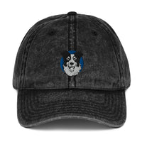 Embroidered Collie Craze Happy Blue Vintage Cotton Twill Cap