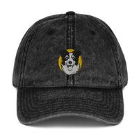 Embroidered Collie Craze Happy Yellow Vintage Cotton Twill Cap