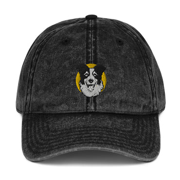 Embroidered Collie Craze Happy Yellow Vintage Cotton Twill Cap