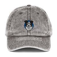 Embroidered Collie Craze Happy Blue Vintage Cotton Twill Cap