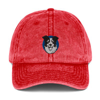 Embroidered Collie Craze Happy Blue Vintage Cotton Twill Cap