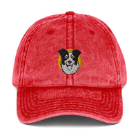 Embroidered Collie Craze Happy Yellow Vintage Cotton Twill Cap