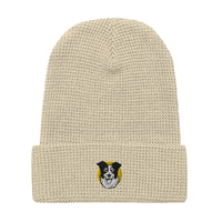 Embroidered Collie Craze Happy Blue Waffle Beanie