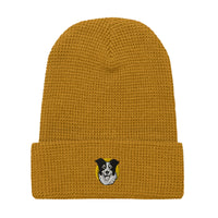 Embroidered Collie Craze Happy Blue Waffle Beanie