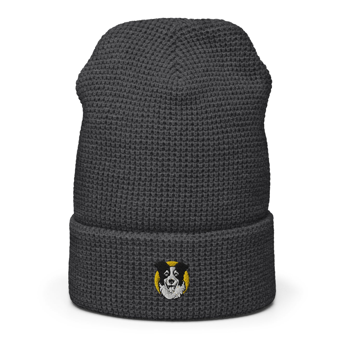 Embroidered Collie Craze Happy Blue Waffle Beanie