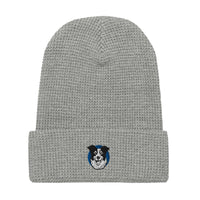 Embroidered Collie Craze Happy Blue Waffle beanie