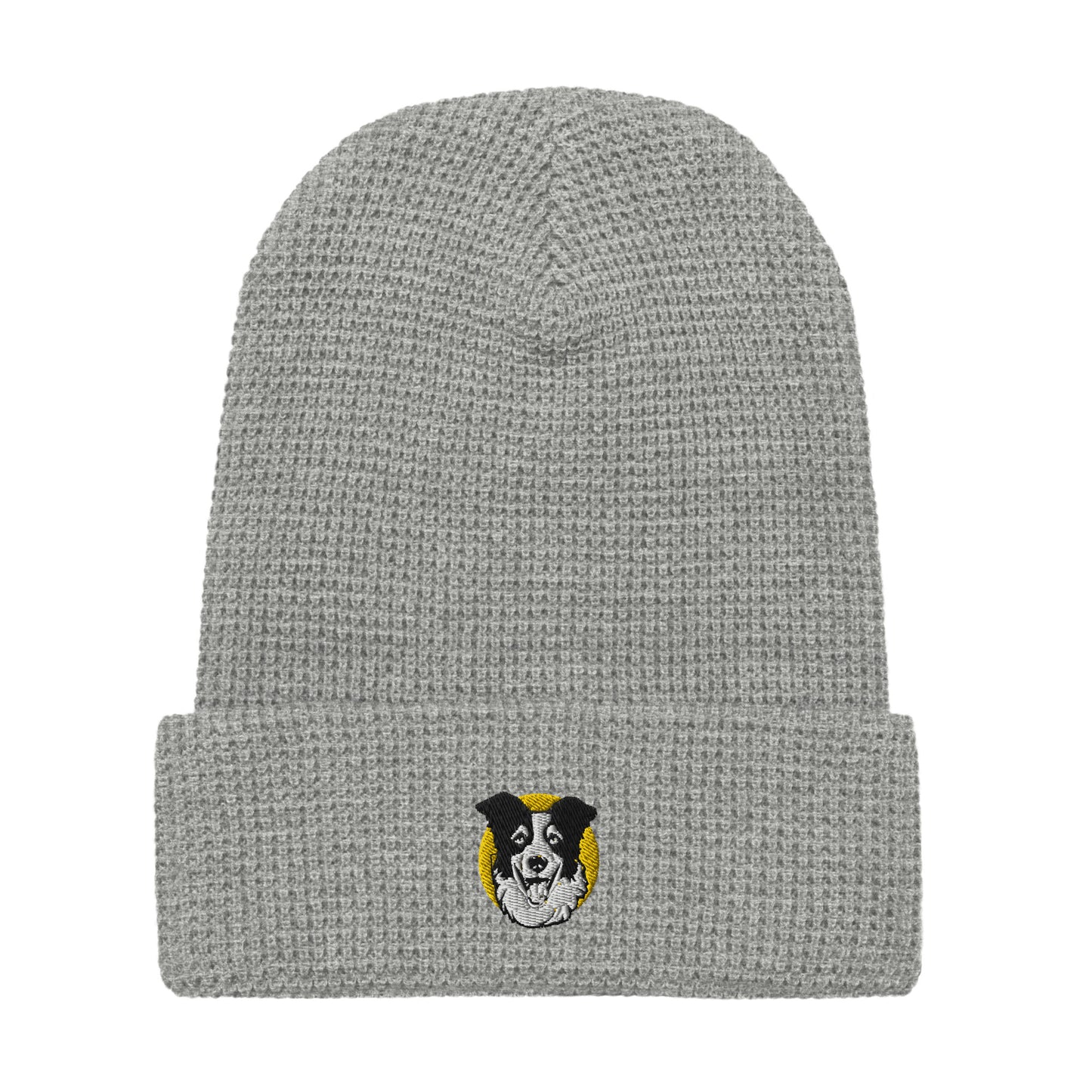 Embroidered Collie Craze Happy Blue Waffle Beanie