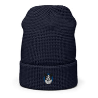 Embroidered Collie Craze Happy Blue Waffle beanie