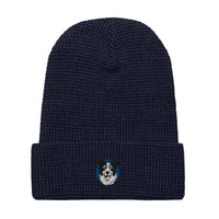 Embroidered Collie Craze Happy Blue Waffle beanie