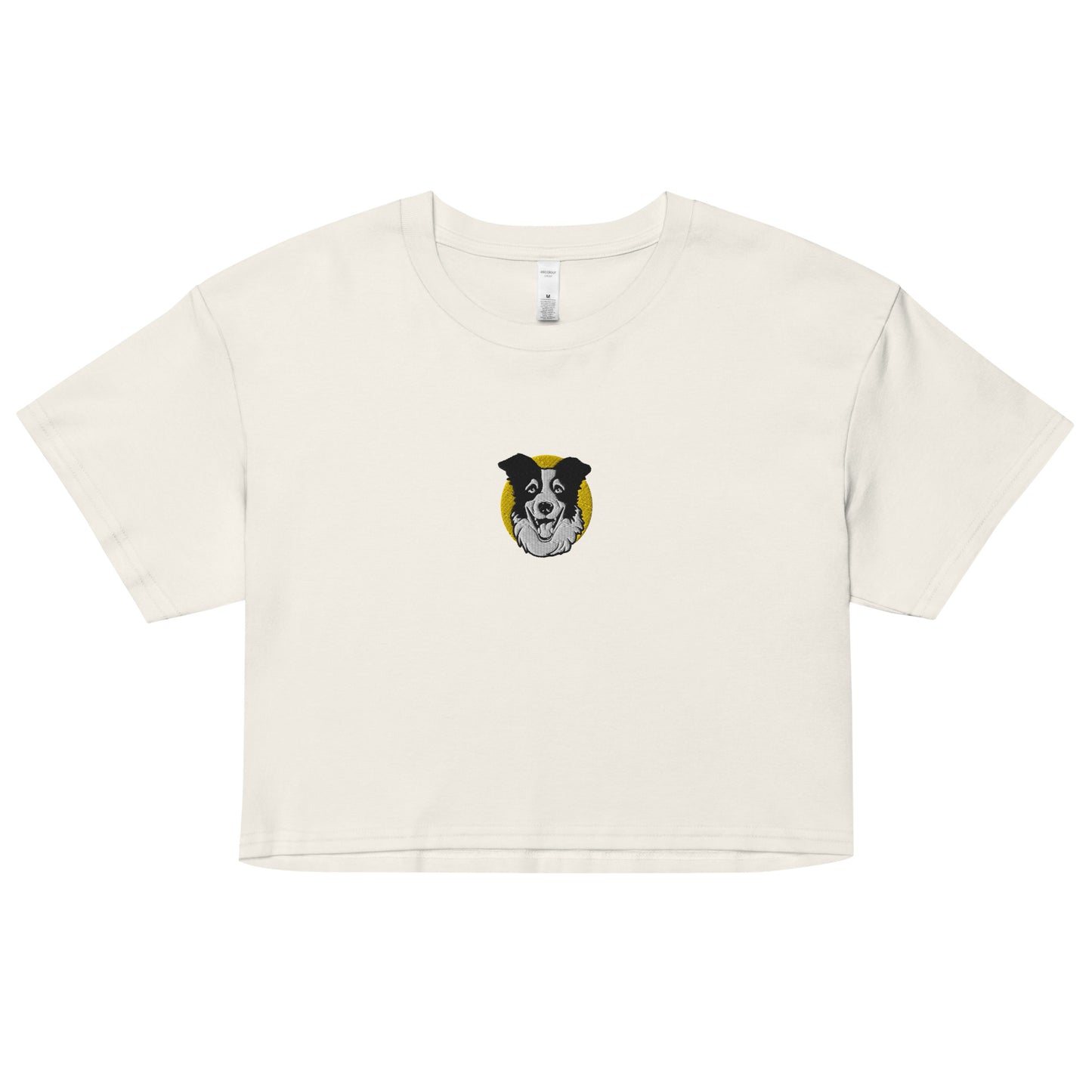 Embroidered Collie Craze Happy Yellow Women’s Crop Top