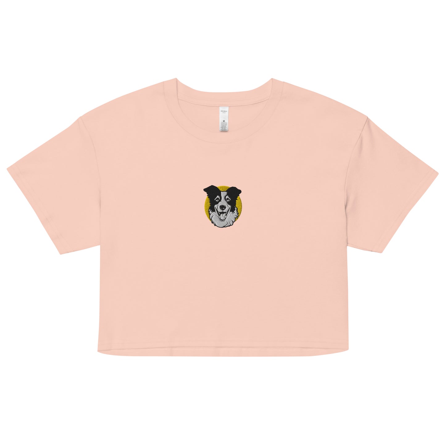 Embroidered Collie Craze Happy Yellow Women’s Crop Top