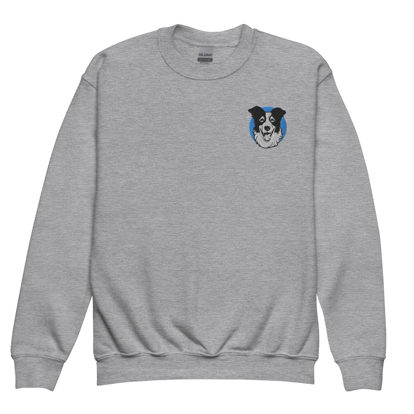 Embroidered Collie Craze Happy Blue Youth crewneck sweatshirt